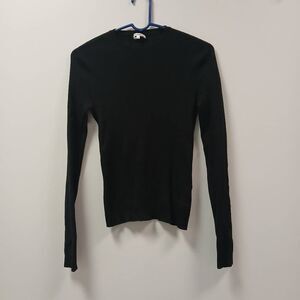 Reformation womens large merino wool sweater black fitted stretch ribbed